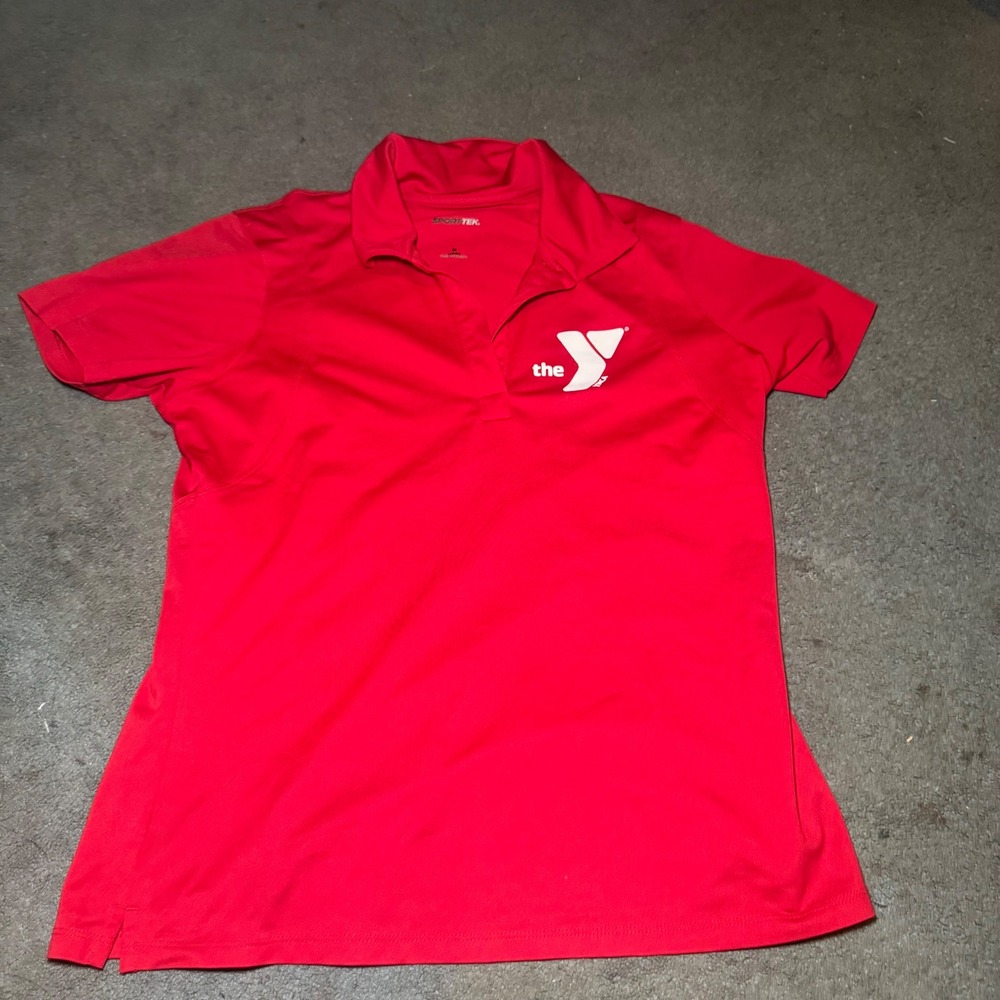Sport-Tek YMCA Red Polo Shirt Womens Medium Short Sleeve Performance Activewear